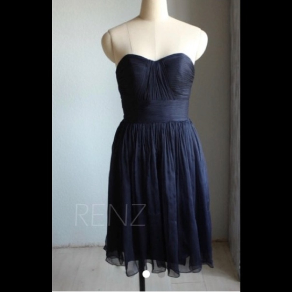 Strapless chiffon navy blue dress